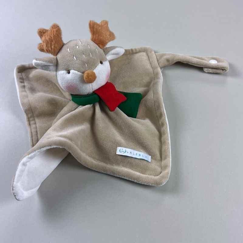 Produto: naninha para bebe em plush de rena de natal aberta